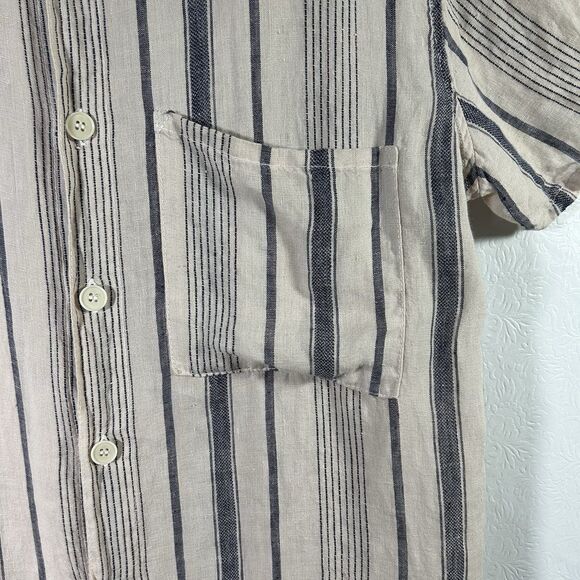 Free People x CP Shades Linen Striped Button Up Shirt Top Tan Navy Blue Sz. S - Picture 8 of 13